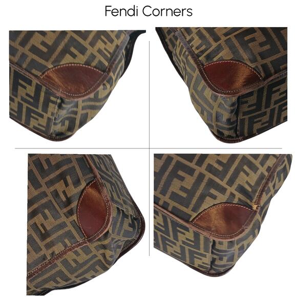 Fendi Vintage Leather Trimmed Zucca Brown Medium Foldable Tote - Picture 11 of 12